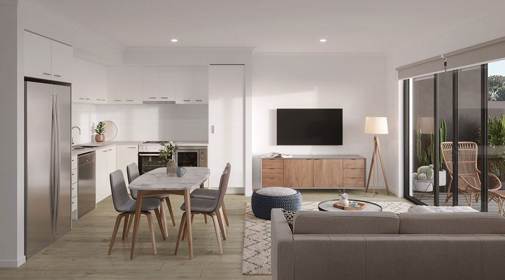 Kitchen, living and dining – artist impression